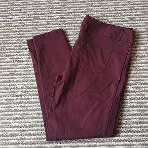 Maroon dress pants, skinny-leg